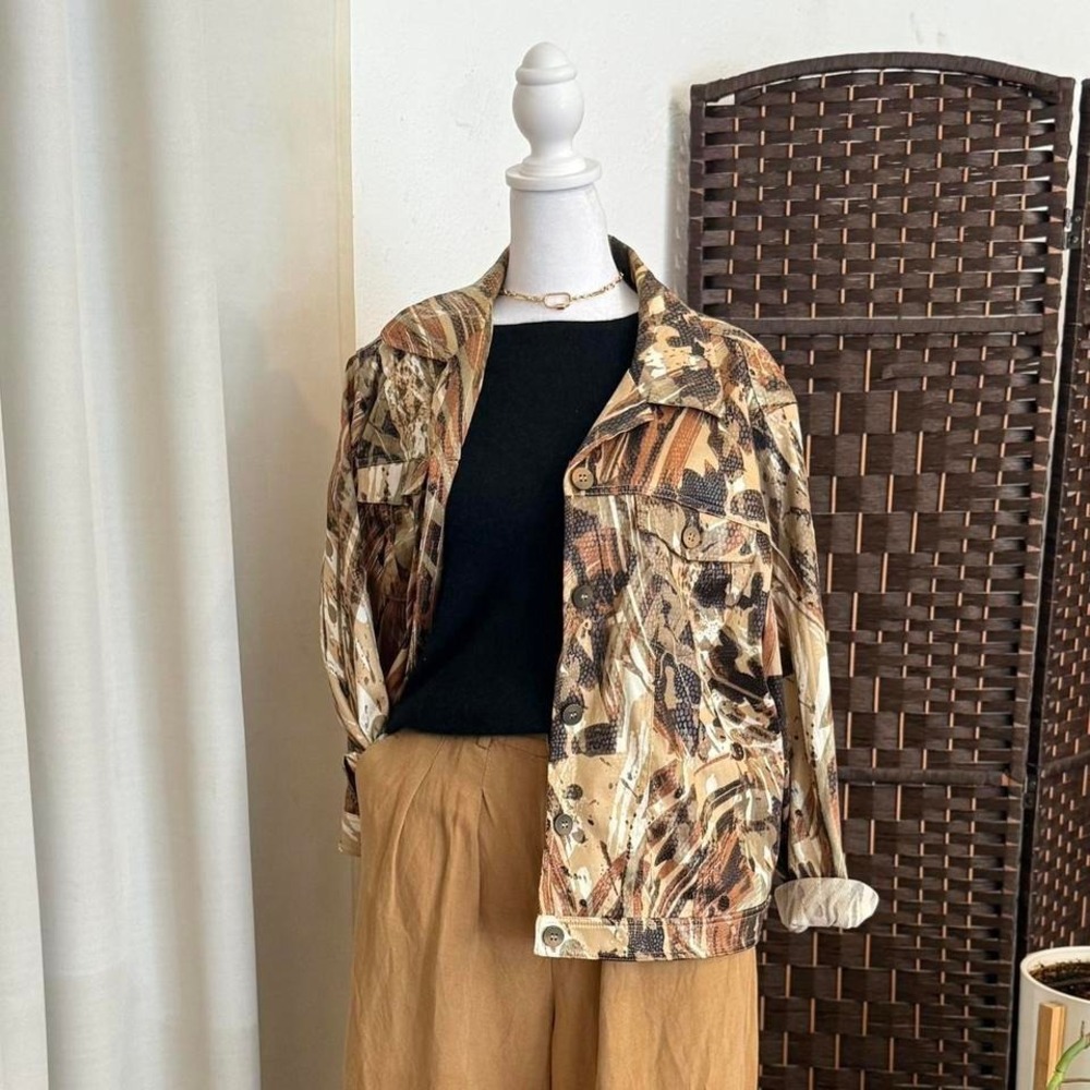 Draper's & Diamonds Vintage Button-up Jacket Unique Textured Pattern Size PL
